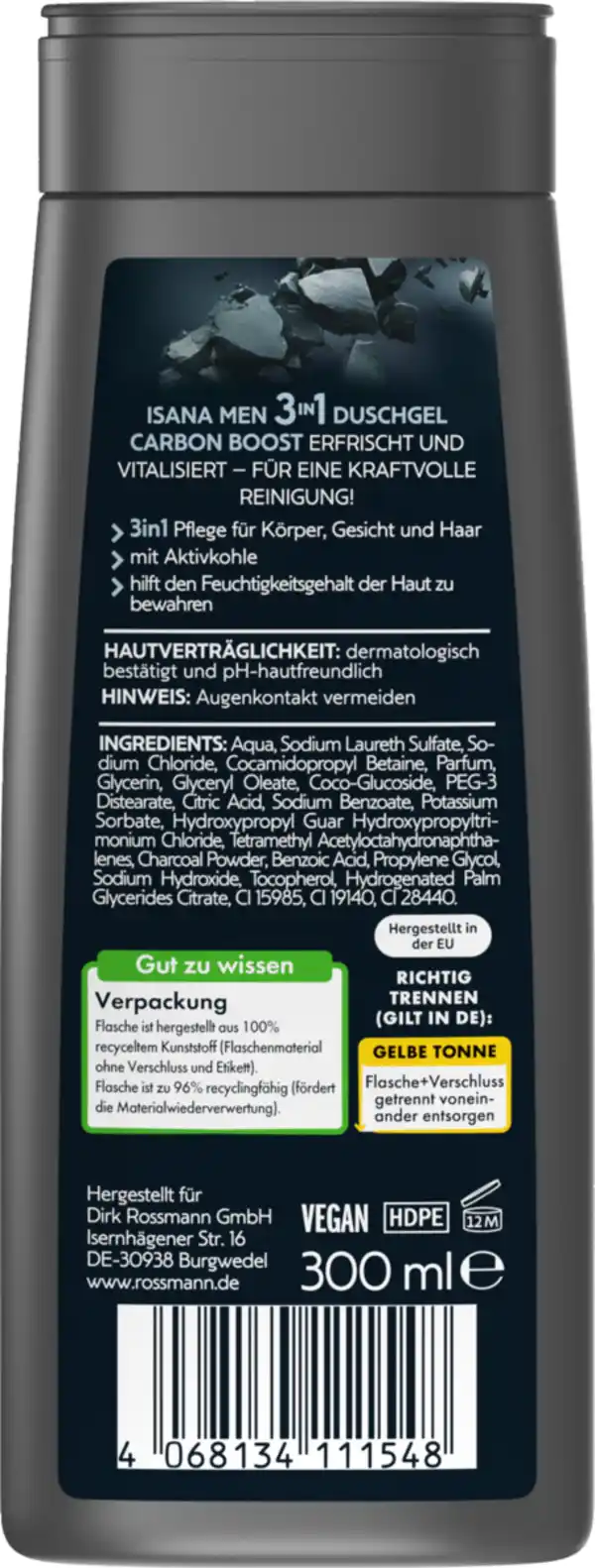 Bild 2 von ISANA MEN 3in1 Duschgel Carbon Boost, 300 ml