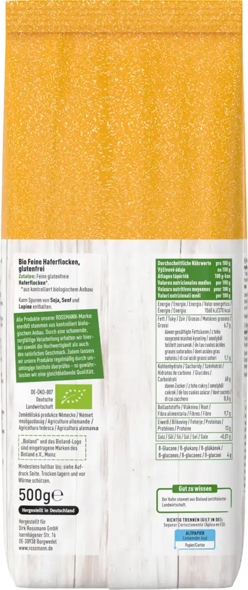 Bild 4 von enerBiO Glutenfreie Haferflocken Feinblatt Bioland, 500 g