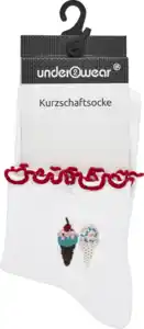 under2wear Kurzschaftsocke Stickerei Eis weiß/rot 39/42