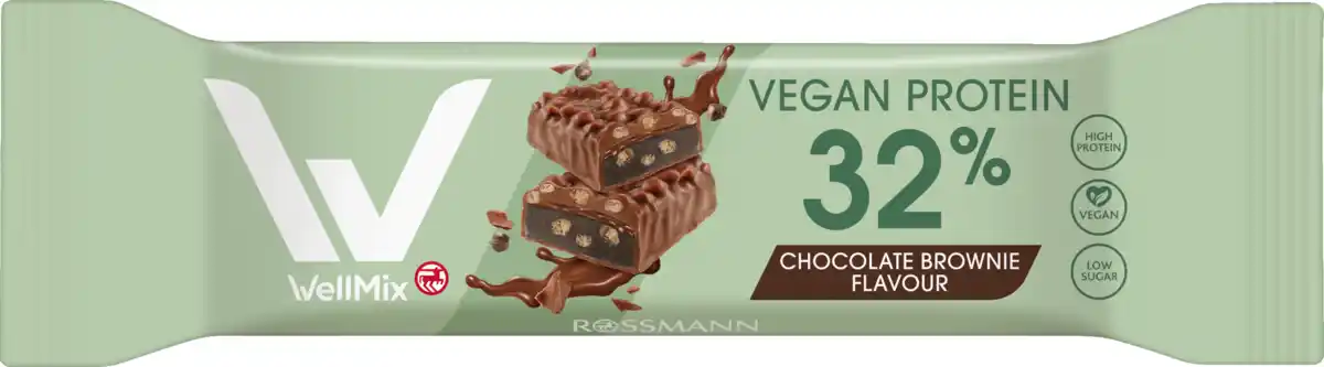 Bild 1 von WellMix Veganer Proteinriegel 32% Chocolate Brownie Flavour, 45 g