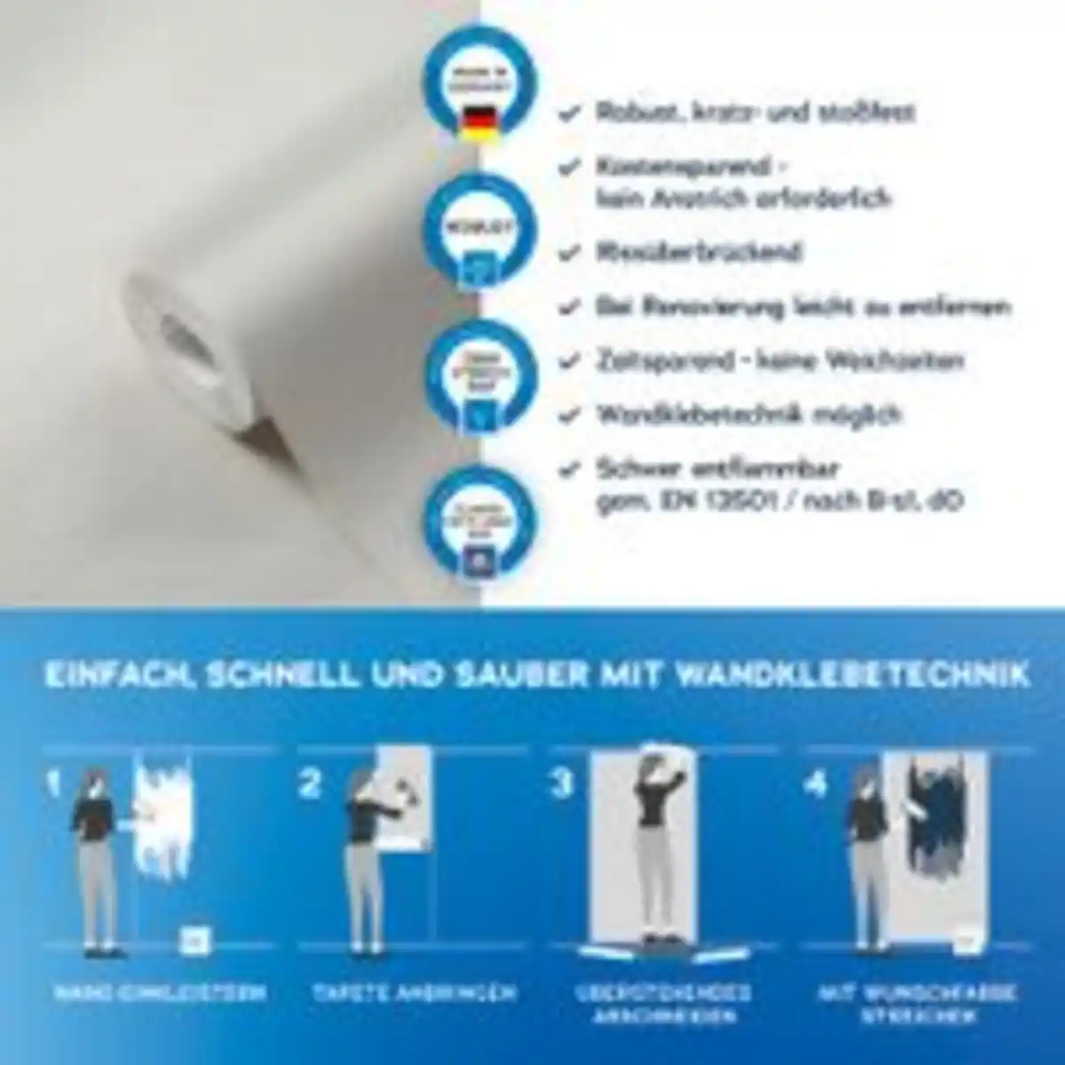 Bild 2 von AS Creation Vliestapete überstreichbar einfarbig 10,05 m x 0,53 m - Weiß - überstreichbare Strukturtapete