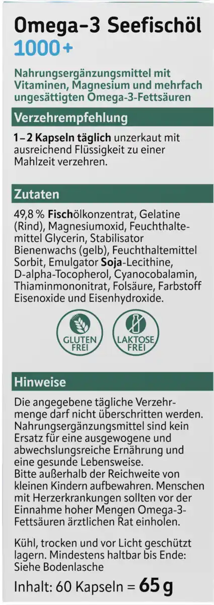 Bild 2 von altapharma Omega-3 Seefischöl 1000+ B-Vitamine + Folsäure + Magnesium + Vitamin E, 65 g