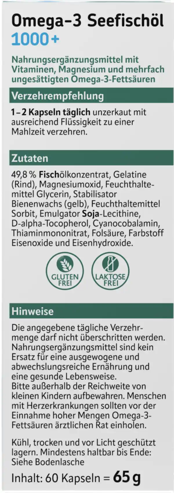 Bild 2 von altapharma Omega-3 Seefischöl 1000+ B-Vitamine + Folsäure + Magnesium + Vitamin E, 65 g