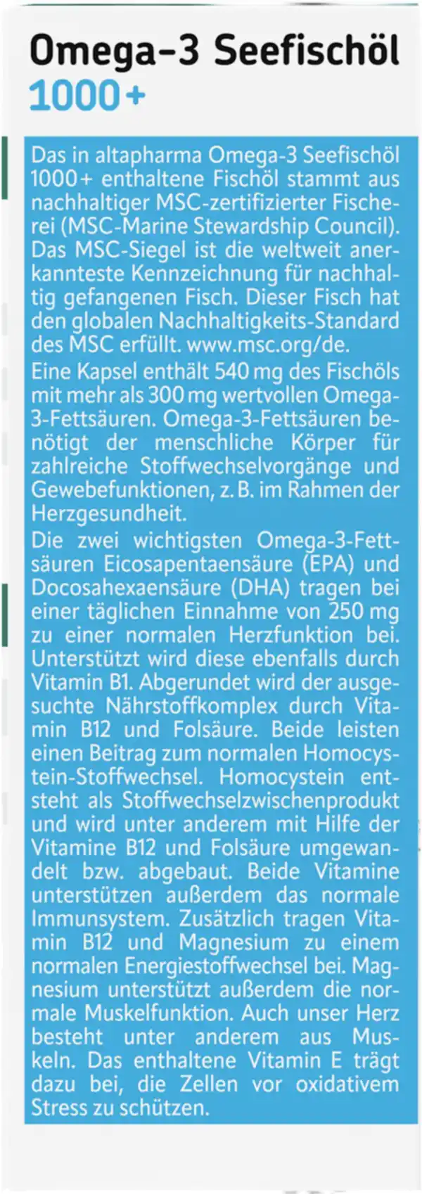 Bild 3 von altapharma Omega-3 Seefischöl 1000+ B-Vitamine + Folsäure + Magnesium + Vitamin E, 65 g
