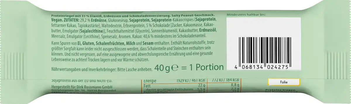 Bild 2 von WellMix Vegan Protein Riegel Salty Peanut Flavour, 40 g