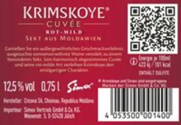 Bild 2 von Krimskoye Sekt aus Moldawien rot mild