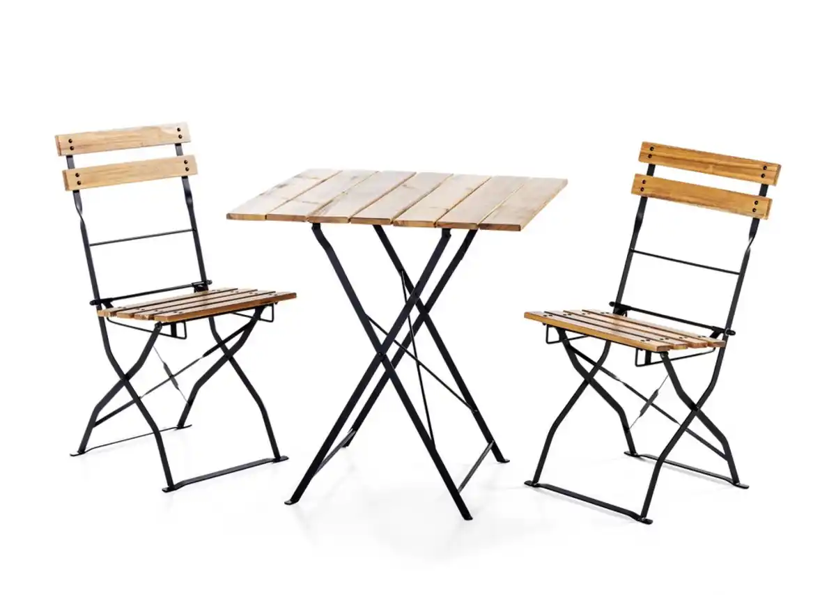 Bild 1 von CHILLROI 3tlg. Bistro Outdoor-Klappstuhl-Set, 2-Sitzer ohne Armlehne aus Akazienholz