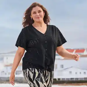 Damen-T-Shirt mit Knopfleiste, große Größen