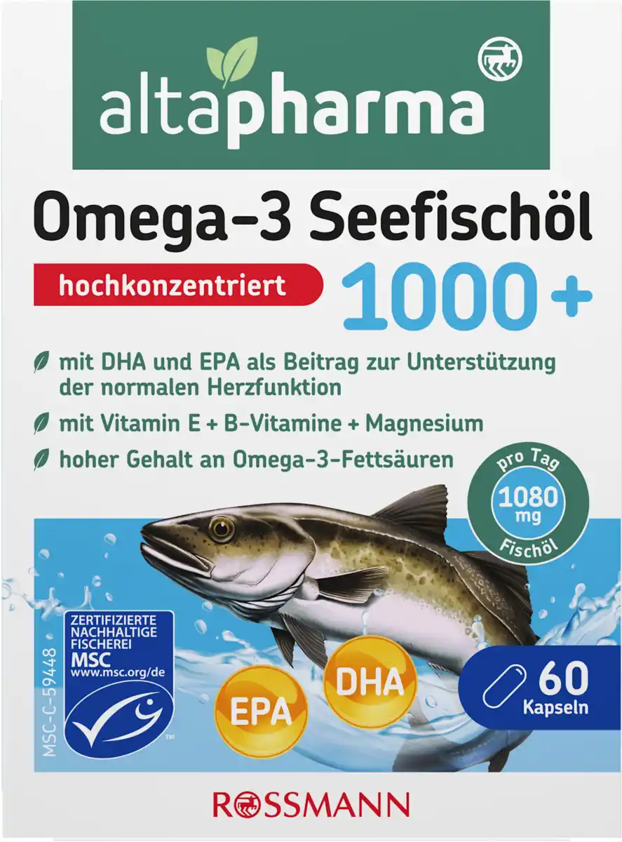 Bild 1 von altapharma Omega-3 Seefischöl 1000+ B-Vitamine + Folsäure + Magnesium + Vitamin E, 65 g