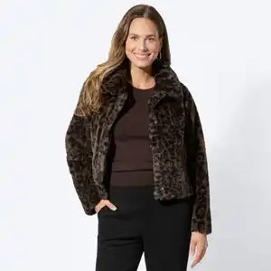 Damen-Jacke aus Kunstfell mit Leo-Muster