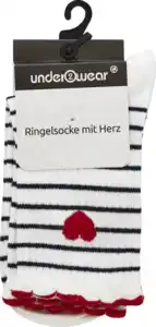 under2wear Socke Ringel Maritim mit Jacquard Herz weiß/blau 35/38