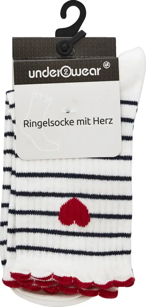 Bild 1 von under2wear Socke Ringel Maritim mit Jacquard Herz weiß/blau 35/38