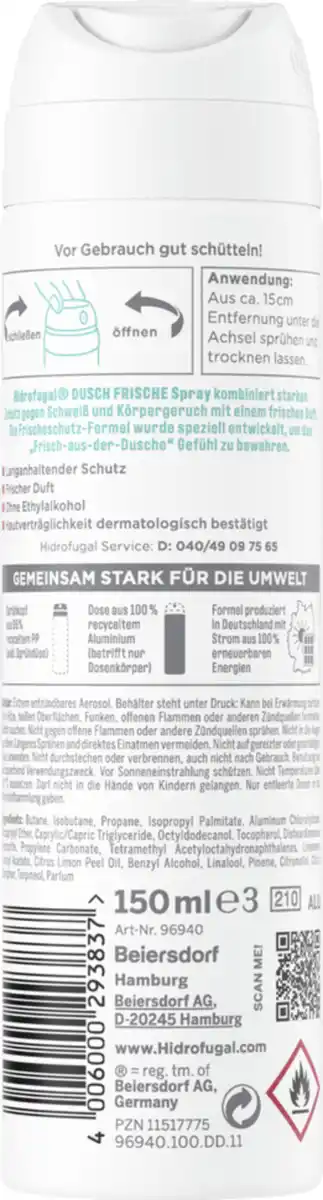 Bild 2 von Hidrofugal DUSCH FRISCHE Anti-Transpirant Spray, 150 ml