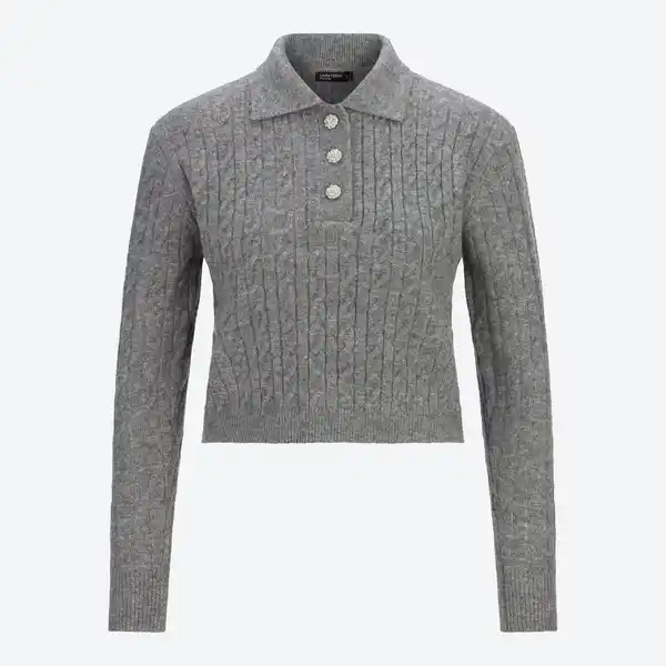 Bild 3 von Damen-Zopfstrickpullover mit Glitzer-Knöpfen