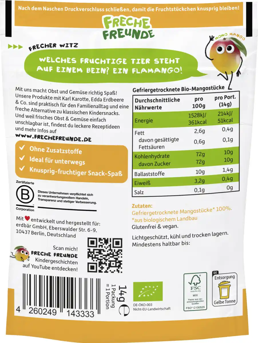 Bild 1 von Freche Freunde Bio Fruchtchips Mango, 14 g