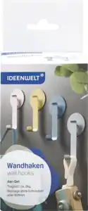IDEENWELT 4er-Set Klebe-Wandhaken Bunt
