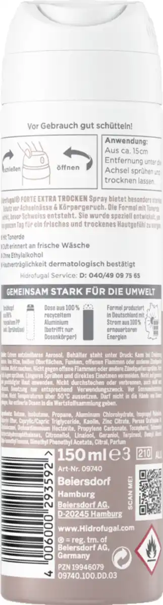 Bild 2 von Hidrofugal FORTE EXTRA TROCKEN Anti-Transpirant Spray, 150 ml