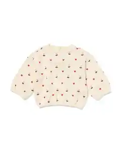 Babypullover aus Sweatstoff mit Herzen und Blumen ecru