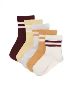 Baby-Socken, gerippt, mit Sportstreifen – 5 Paar eierschalenfarben