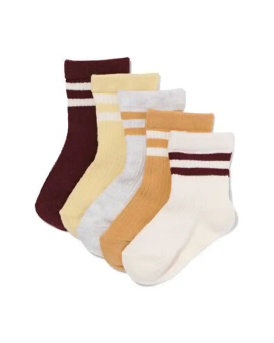 Bild 1 von Baby-Socken, gerippt, mit Sportstreifen – 5 Paar eierschalenfarben