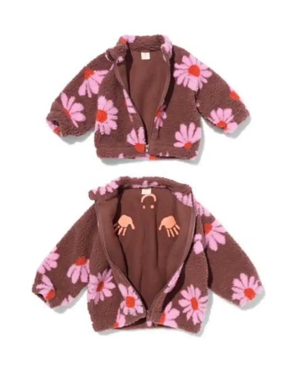 Bild 3 von Baby-Blouson aus Teddystoff, Blumenmuster braun