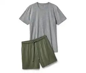 Shorty-Pyjama-Set, grau/khaki