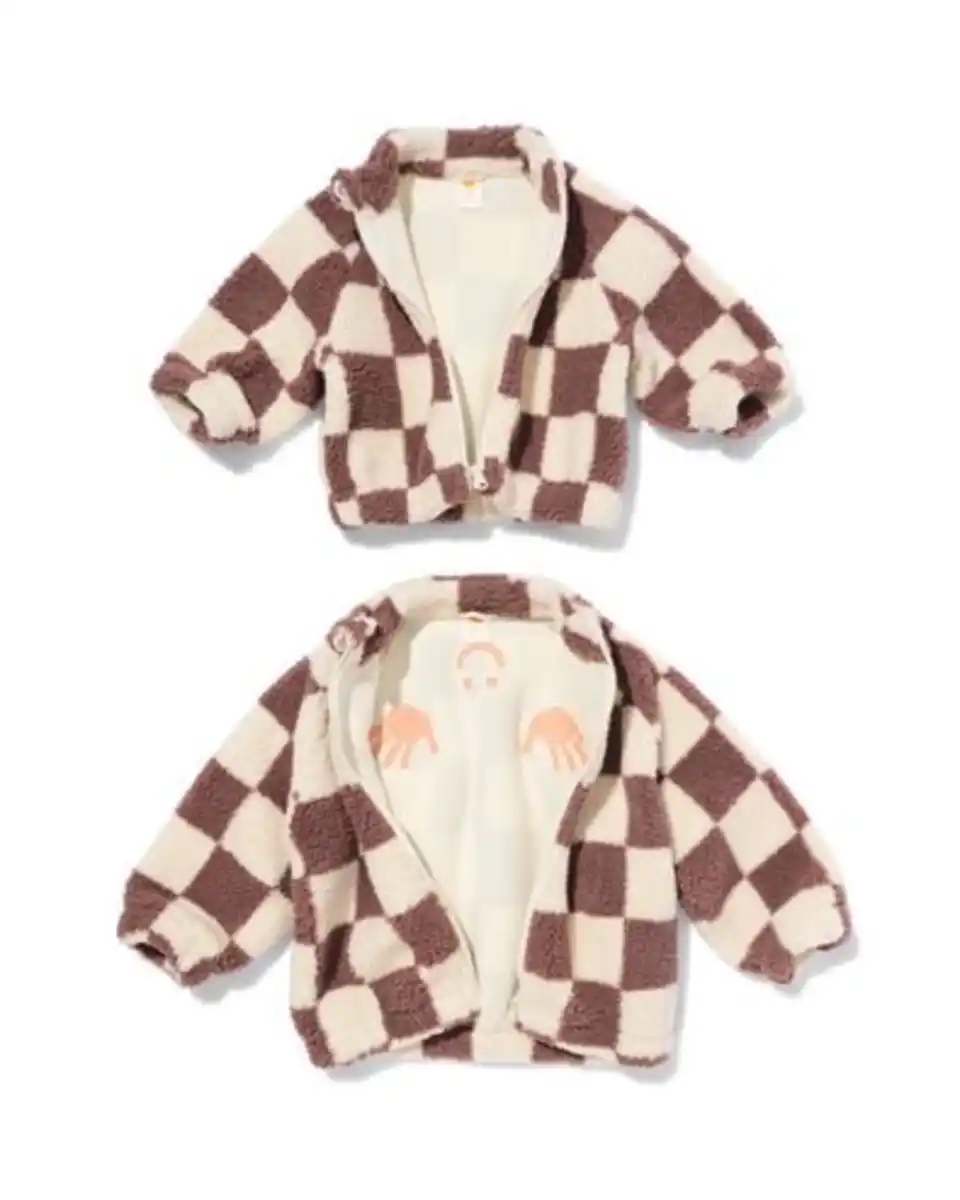 Bild 4 von Babyjacke, Blouson, Teddystoff, Karomuster braun