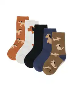 Kindersöckchen mit Hunden – 5 Paar mittelbraun