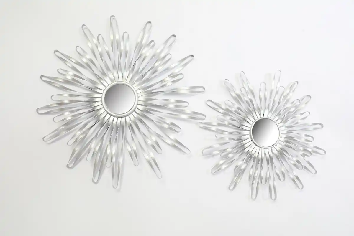 Bild 1 von OTTO home Wanddekoobjekt Sonne, goldfarben, im 2er Set: 35 und 46cm (2er-Set), Wanddekoration aus Metall mit kleinem Spiegel in der Mitte