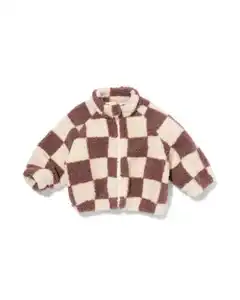 Babyjacke, Blouson, Teddystoff, Karomuster braun