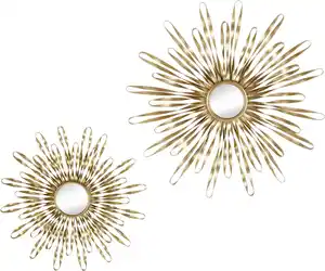 OTTO home Wanddekoobjekt Sonne, goldfarben, im 2er Set: 35 und 46cm (2er-Set), Wanddekoration aus Metall mit kleinem Spiegel in der Mitte