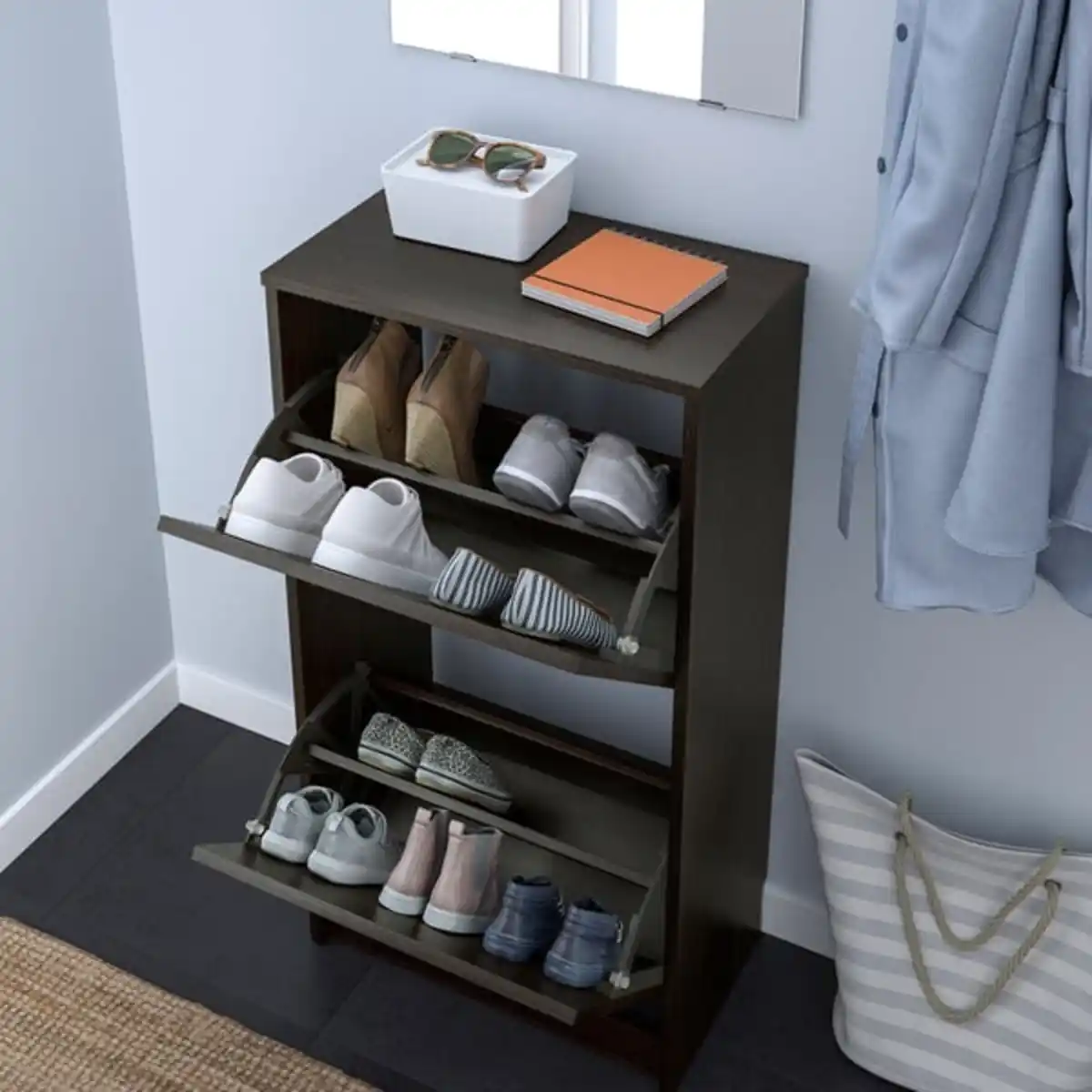 Bild 4 von BISSA Schuhschrank, 2fach, schwarzbraun, 49x28x93 cm