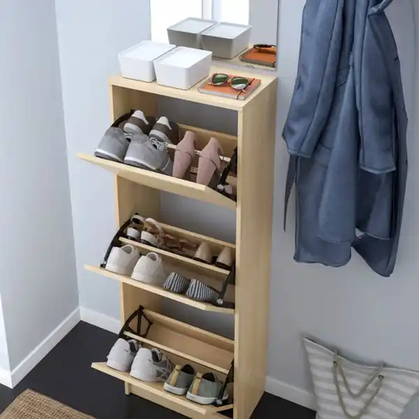 Bild 3 von BISSA Schuhschrank 3 Fächer, Eichenachbildung, 49x28x135 cm
