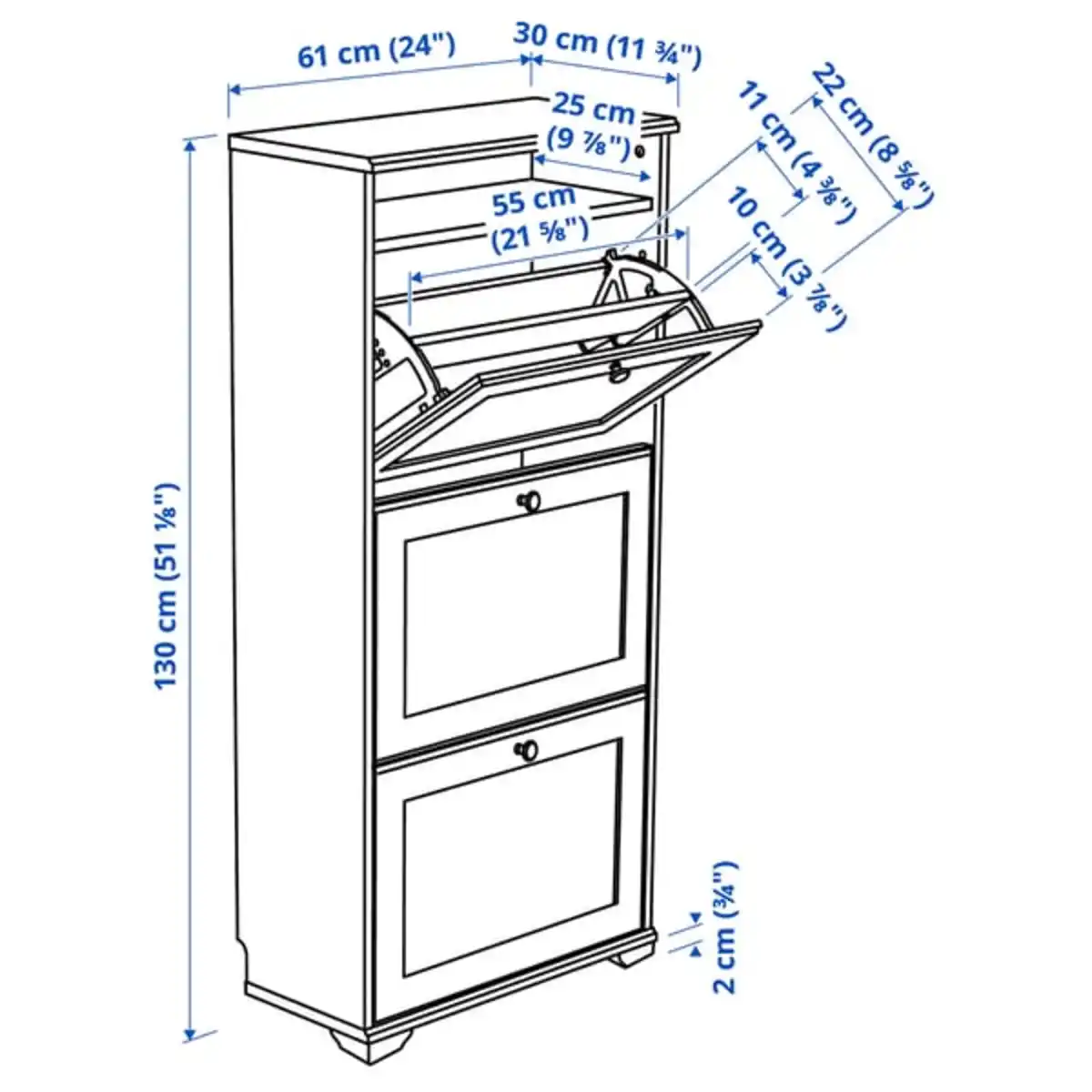 Bild 4 von BRUSALI Schuhschrank 3 Fächer, weiß, 61x30x130 cm