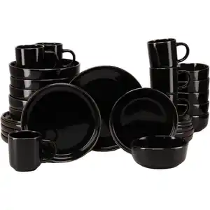 Creatable Kombiservice Nordic Festive Schwarz, Schwarz, Gold, Keramik, 30-teilig, 300 ml,450 ml, stapelbar, Essen & Trinken, Geschirr, Geschirr-Sets, Kombiservice