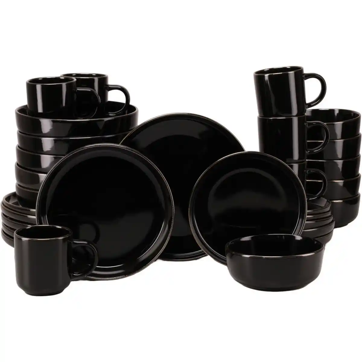 Bild 1 von Creatable Kombiservice Nordic Festive Schwarz, Schwarz, Gold, Keramik, 30-teilig, 300 ml,450 ml, stapelbar, Essen & Trinken, Geschirr, Geschirr-Sets, Kombiservice