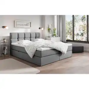 Livetastic Boxbett, Dunkelgrau, Holz, Textil, H3, Höhe ca. 19 cm, 160x200 cm, Bettkasten, gepolstertes Kopfteil, Topper durchgehend, Schlafzimmer, Betten, Doppelbetten