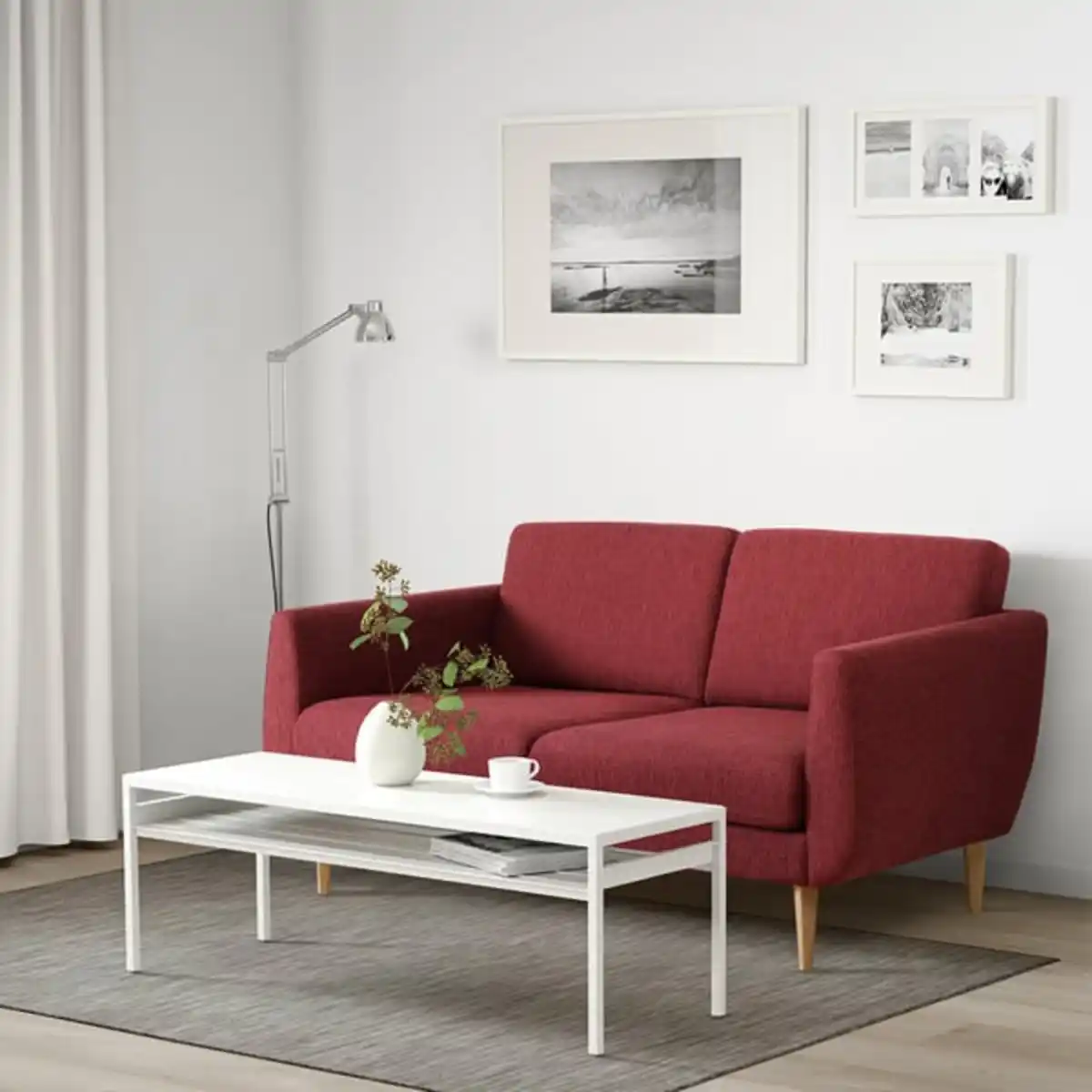 Bild 2 von SMEDSTORP 2er-Sofa, Lejde/rot/braun Eiche