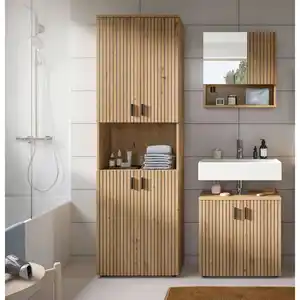 Mid.you Badezimmer, Eiche Artisan, Kunststoff, 3-teilig, Holzoptik, 7 Fächer, 120 cm, FSC Mix, hängend, stehend, Badezimmer, Badmöbelsets & Badmöbelserien, Badmöbel-Set