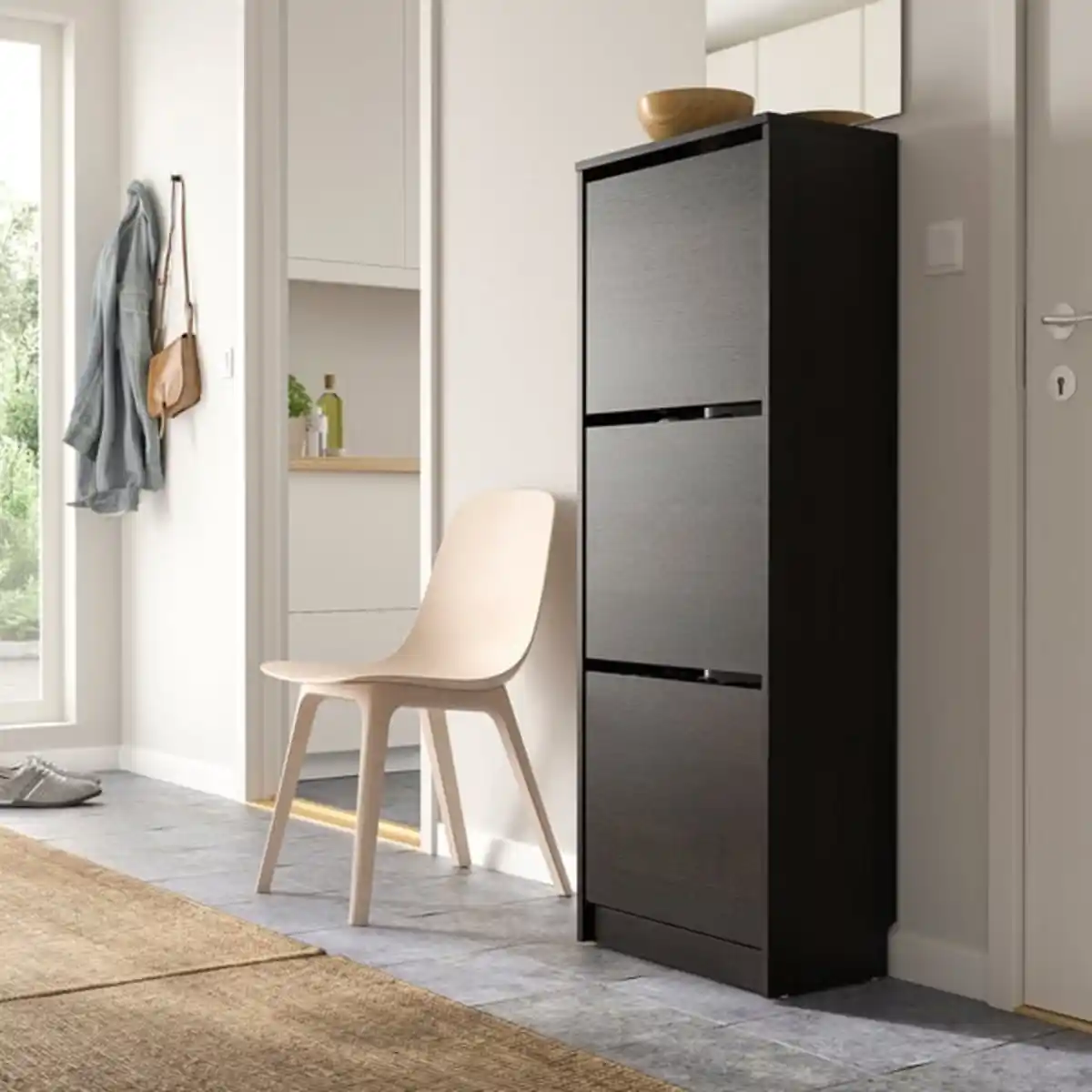 Bild 2 von BISSA Schuhschrank 3 Fächer, schwarzbraun, 49x28x135 cm
