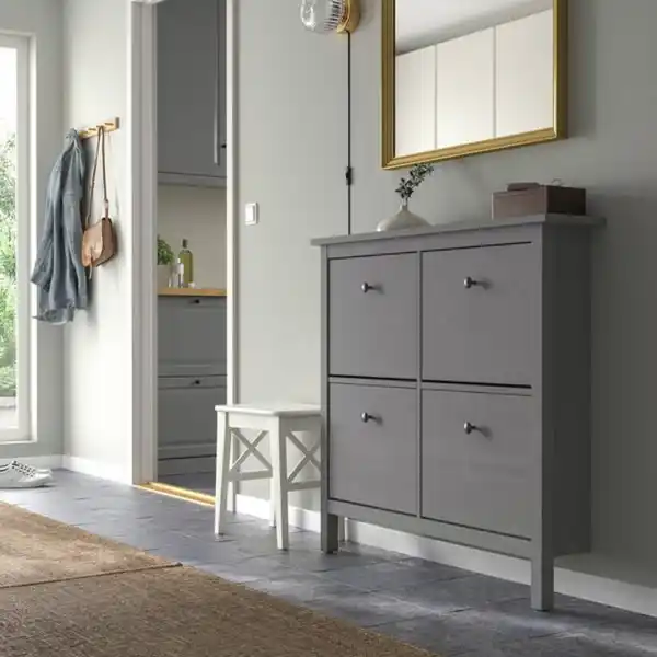 Bild 2 von HEMNES Schuhschrank 4 Fächer, grau lasiert, 107x22x101 cm