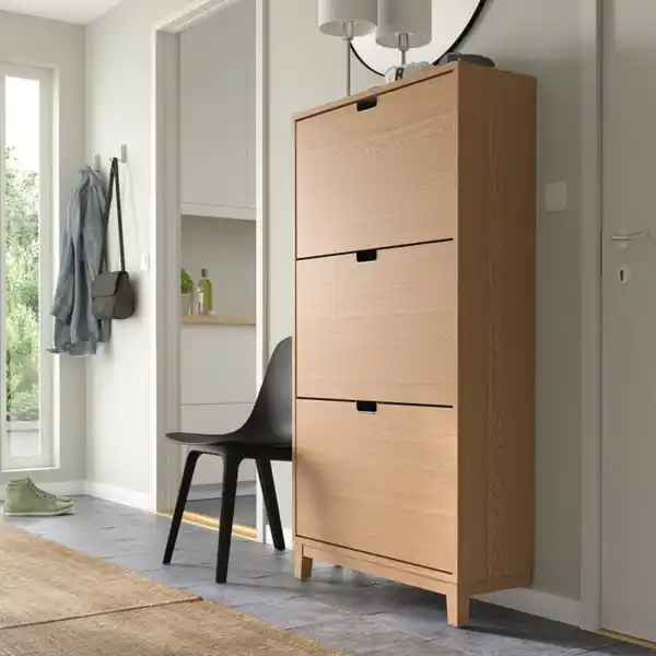 Bild 2 von STÄLL Schuhschrank 3 Fächer, Eichenfurnier, 79x29x148 cm