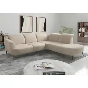 Sit & More Ecksofa ZOE E, Sand, Metall, 5-Sitzer, Ottomane rechts, L-Form, 300x267 cm, Goldenes M, Oeko-Tex® Standard 100, Made in Europe, DGM-Klimapakt, Rücken echt, Armteil links, Wohnzimmer, Sof