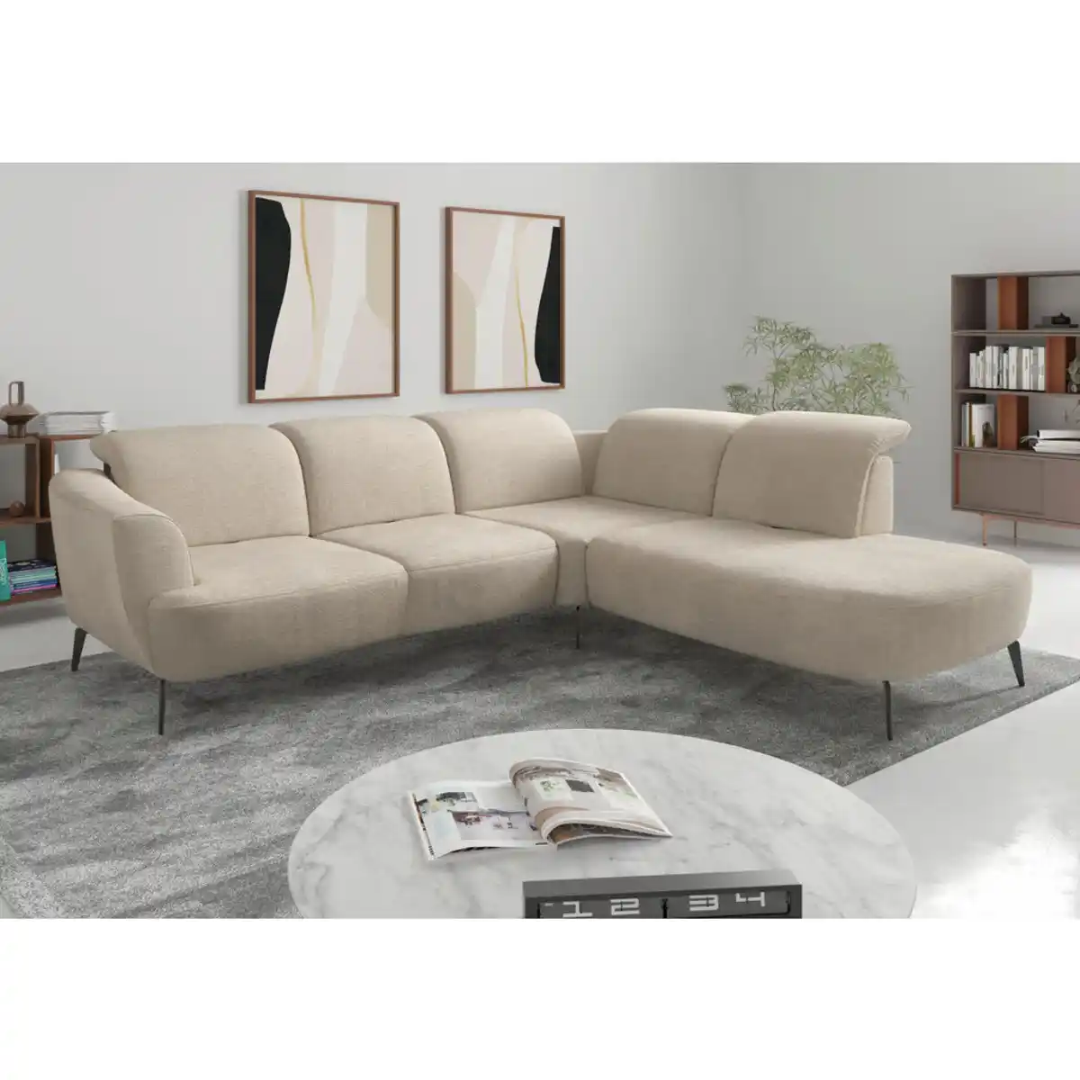Bild 1 von Sit & More Ecksofa ZOE E, Sand, Metall, 5-Sitzer, Ottomane rechts, L-Form, 300x267 cm, Goldenes M, Oeko-Tex® Standard 100, Made in Europe, DGM-Klimapakt, Rücken echt, Armteil links, Wohnzimmer, Sof