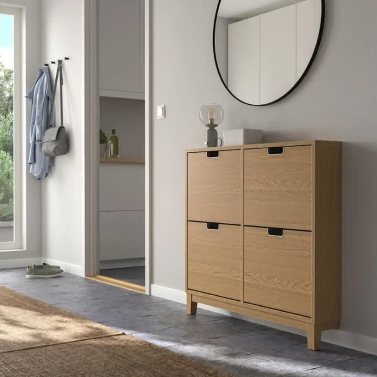 Bild 2 von STÄLL Schuhschrank 4 Fächer, Eichenfurnier, 96x17x90 cm