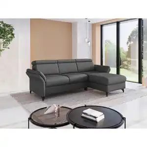 Sit & More Ecksofa Glendale E, Dunkelgrau, Metall, 4,5-Sitzer, Ottomane rechts, L-Form, 253x166 cm, Goldenes M, Oeko-Tex® Standard 100, Made in Europe, DGM-Klimapakt, Rücken echt, Armteil links, re