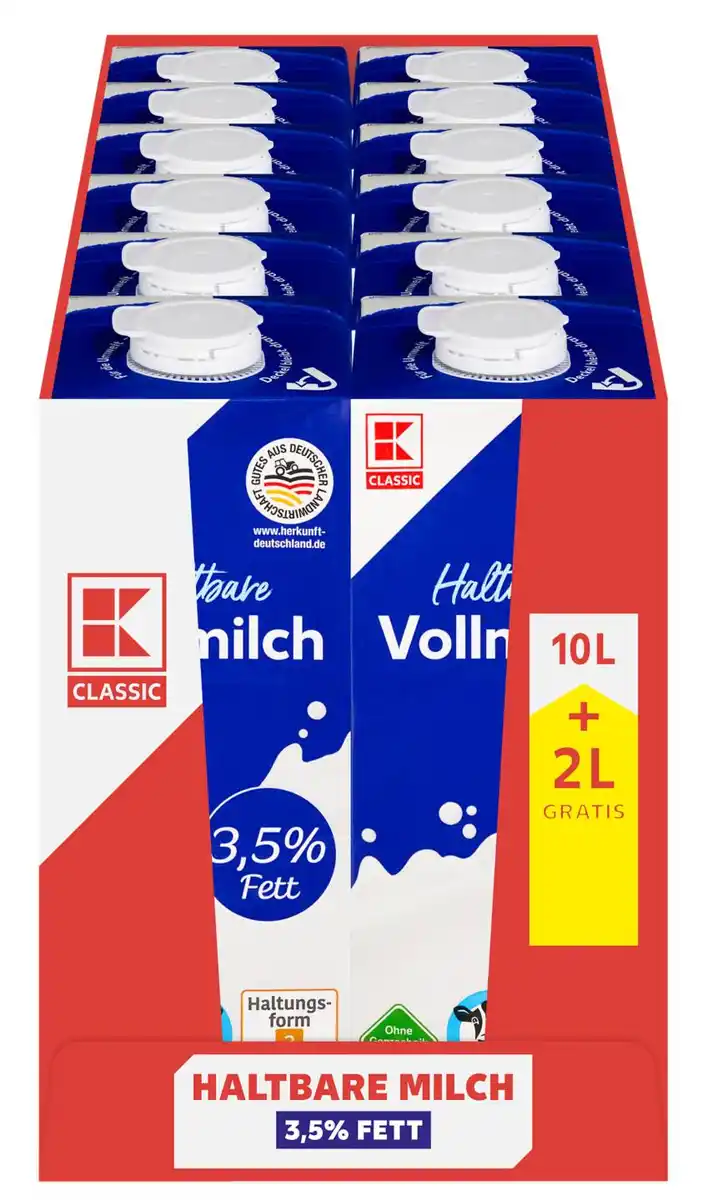 Bild 1 von K-CLASSIC H-Vollmilch, 3,5 % Fett, 1-l-Packg.