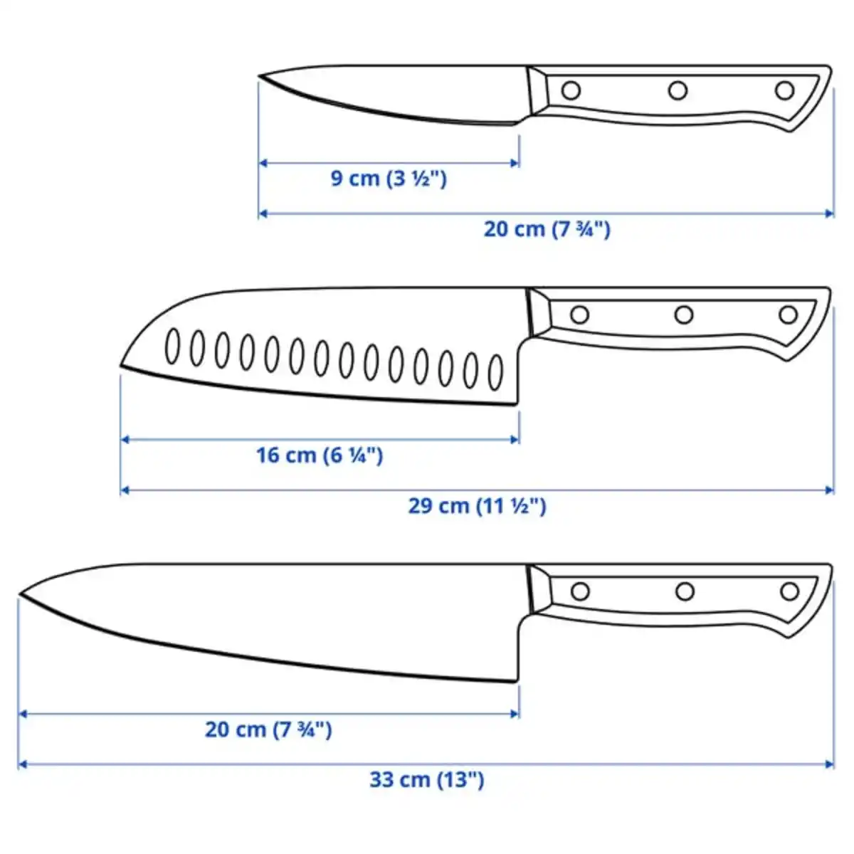 Bild 4 von VARDAGEN Messer 3er-Set, Edelstahl/Nussbaum