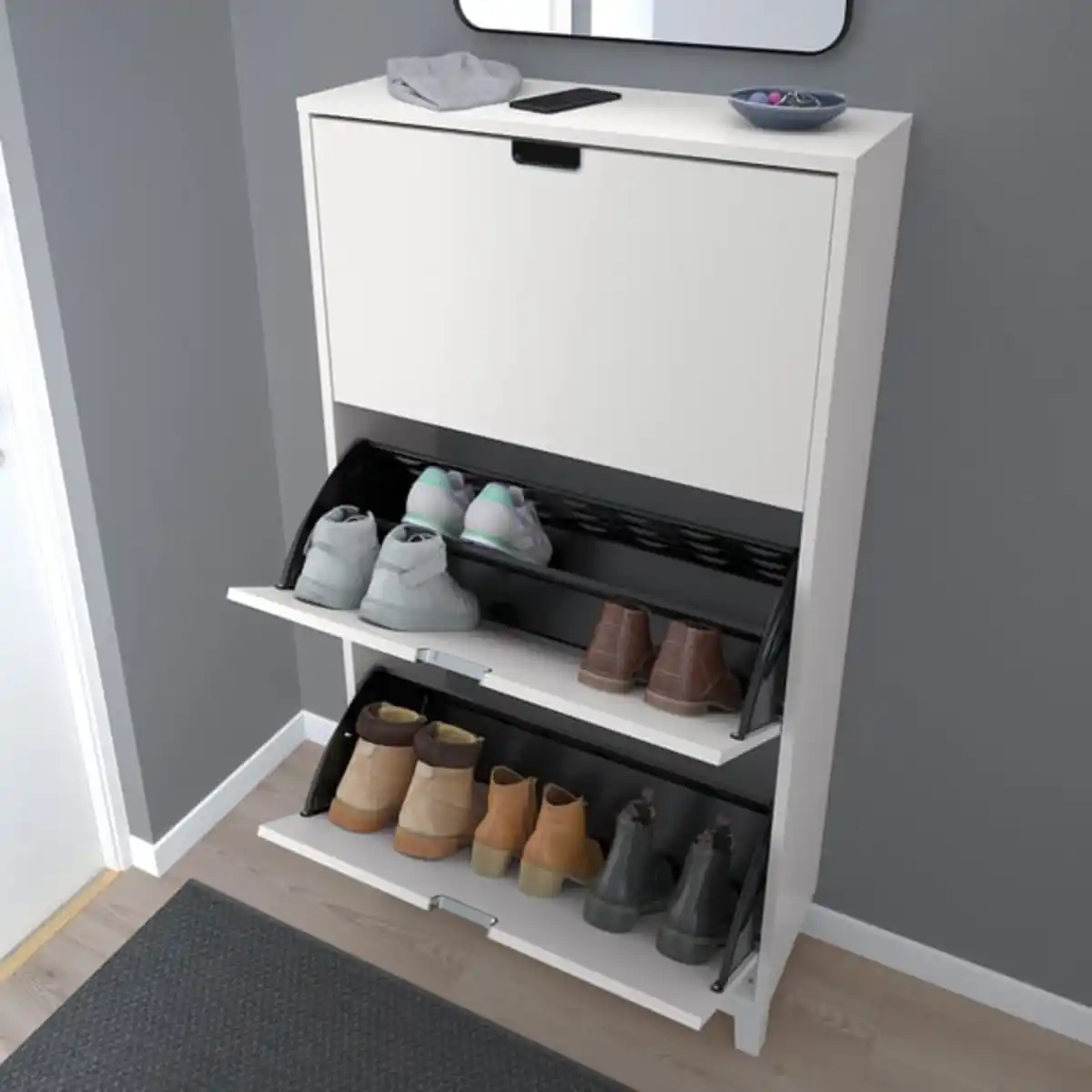 Bild 4 von STÄLL Schuhschrank 3 Fächer, weiß, 79x29x148 cm