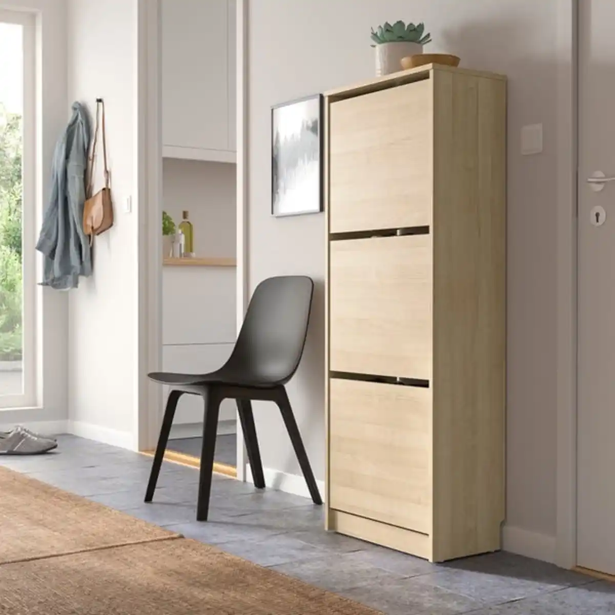 Bild 2 von BISSA Schuhschrank 3 Fächer, Eichenachbildung, 49x28x135 cm